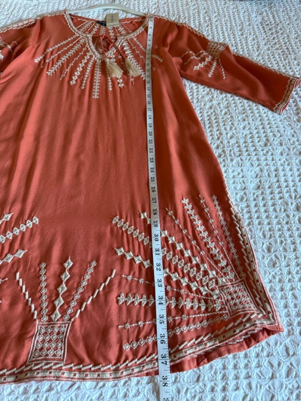 Tolani Kezia Peach Embroidered Boho Dress NWT 3/4 Sleeve V-Neck Women’s Medium - Picture 11 of 13